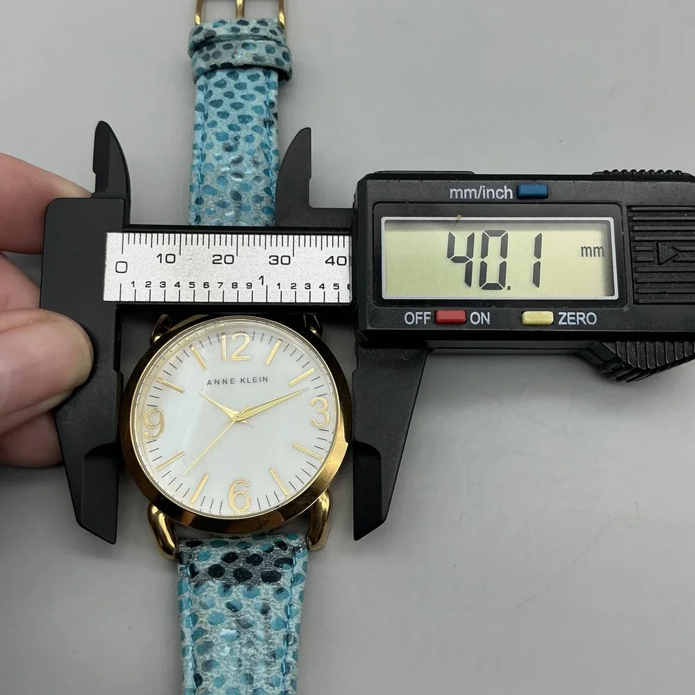Anne Klein Womens Watch 40mm MOP Dial Gold Tone Blue Leather New Battery